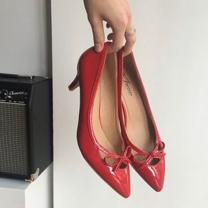 Red kitten heels